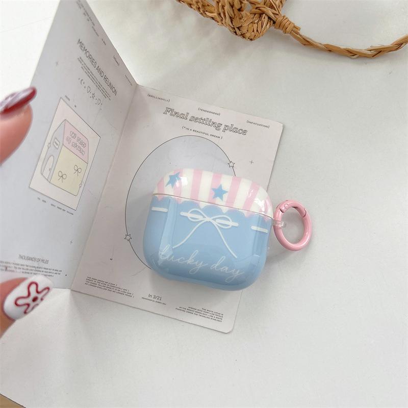 Korean Ins Contrasting Color Plaid Flower Suitable for Airpods4/pro3 Earphone Protective Case Cover Second and Third Generation Girl Heart