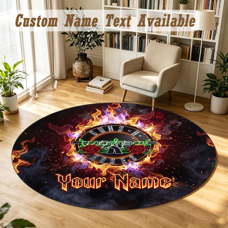 Round Rug Custom NameGuns N’ Roses Pattern Non Slip Carpet Home Floor Decor