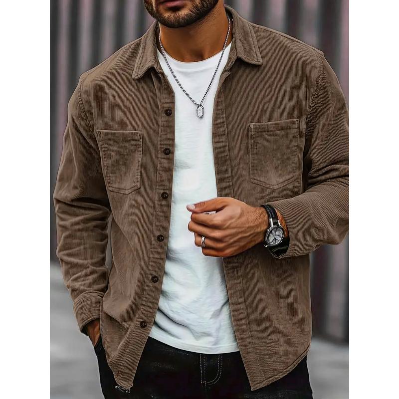 Men's Corduroy Shirt Jacket Spring Autumn Vintage Hong Kong Style Fashion Outerwear for Gentlemen