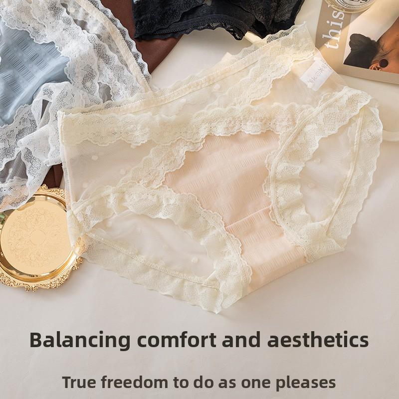 Ladies Summer Pure Sexy Lace Dot Mesh Comfortable Breathable Skin Friendly Waist Triangle Briefs