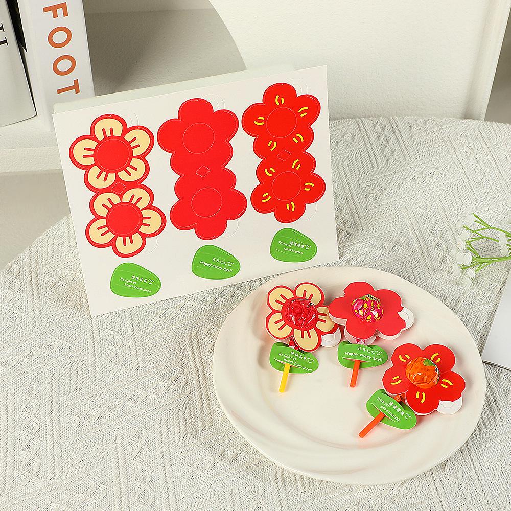 Children s Day Fresh Style Lollipop Paper Card with Little Red Flower Decoration