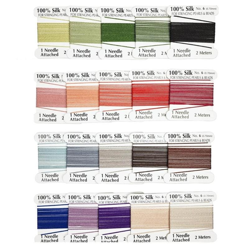 20 sztuk 100% jedwabny sznurek koralikowy wielokolorowy igłowy koniec jedwabny sznurek do biżuterii koraliki materiały pleciony sznurek nici 0,6 mm/0,7 mm