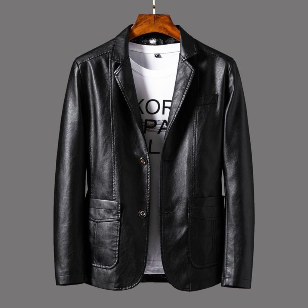 Men's Leather Suit Collar Casual Leather Jacket