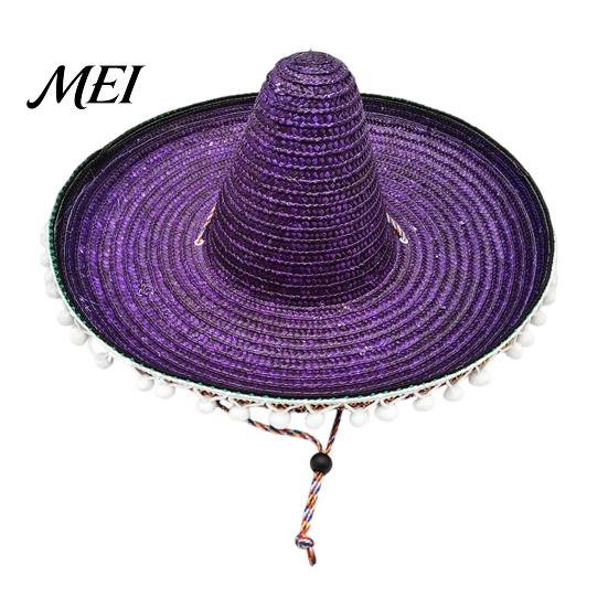 Volwassen Vakantiehoed Mexicaanse Sombrero met Kleurrijke Pompons, Hawaïaanse Stijl Geweven Strooien Zonnehoed, Met Brede Rand Lichtgewicht Themafeest Kostuum voor Zomerstrand