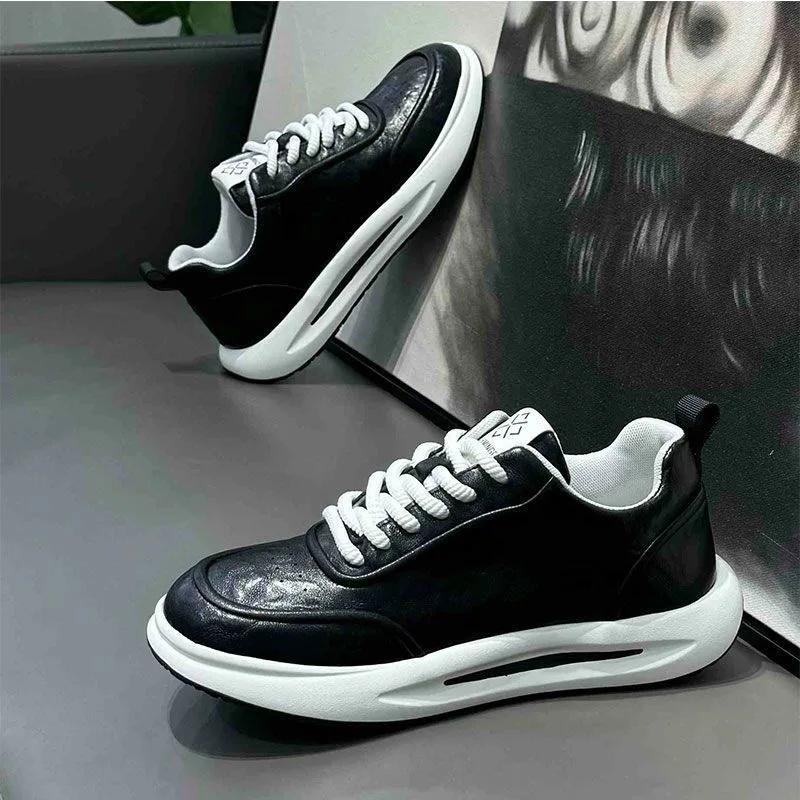 Business Shoes Spring and Summer Men's PU Leather Solid Color Casual Shoes Chunky Casuals for Men Soft Sole Non-slip Sneakers
