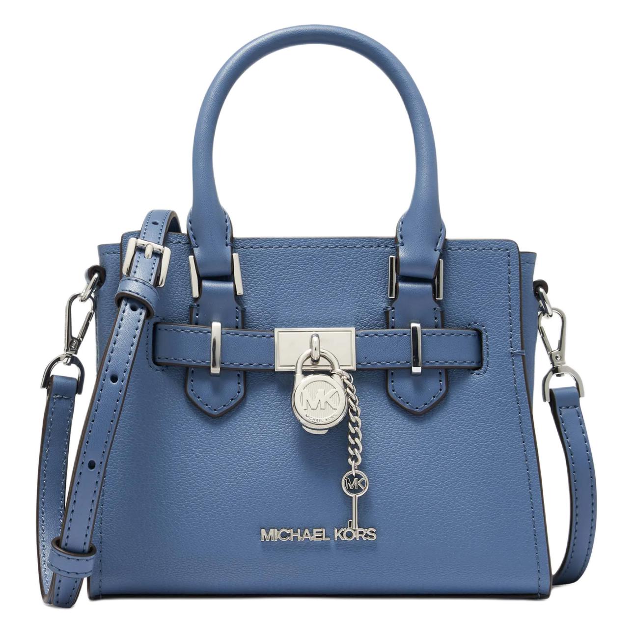 

Michael Kors MK Hamilton Metal Logo Leather And Faux Leather Mini Tote Shoulder Crossbody Bag Women Bags Denim-Blue 35H3SHMC0L-DENIM Basic Set (Bag+Dust Bag)