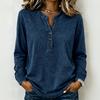 Camicia da Donna Retro a Maniche Lunghe Scollo a V Bottoni Vestibilità Larga Usurata Top