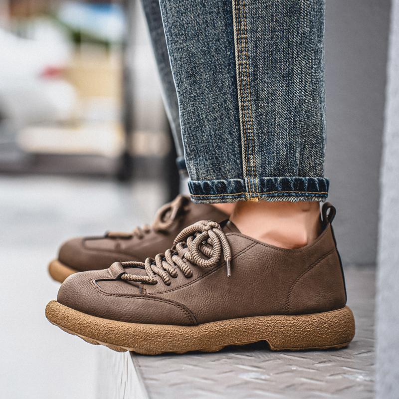 Men’s Retro Boots Shoes Fashion Casual Driving Shoes Black Khaki Wide Head Shoes Plus Size