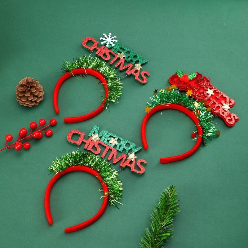 Set of 4 Sparkling Christmas Letter Headbands Christmas Letters Headbands for Girl Christmas Hair Accessories for Women