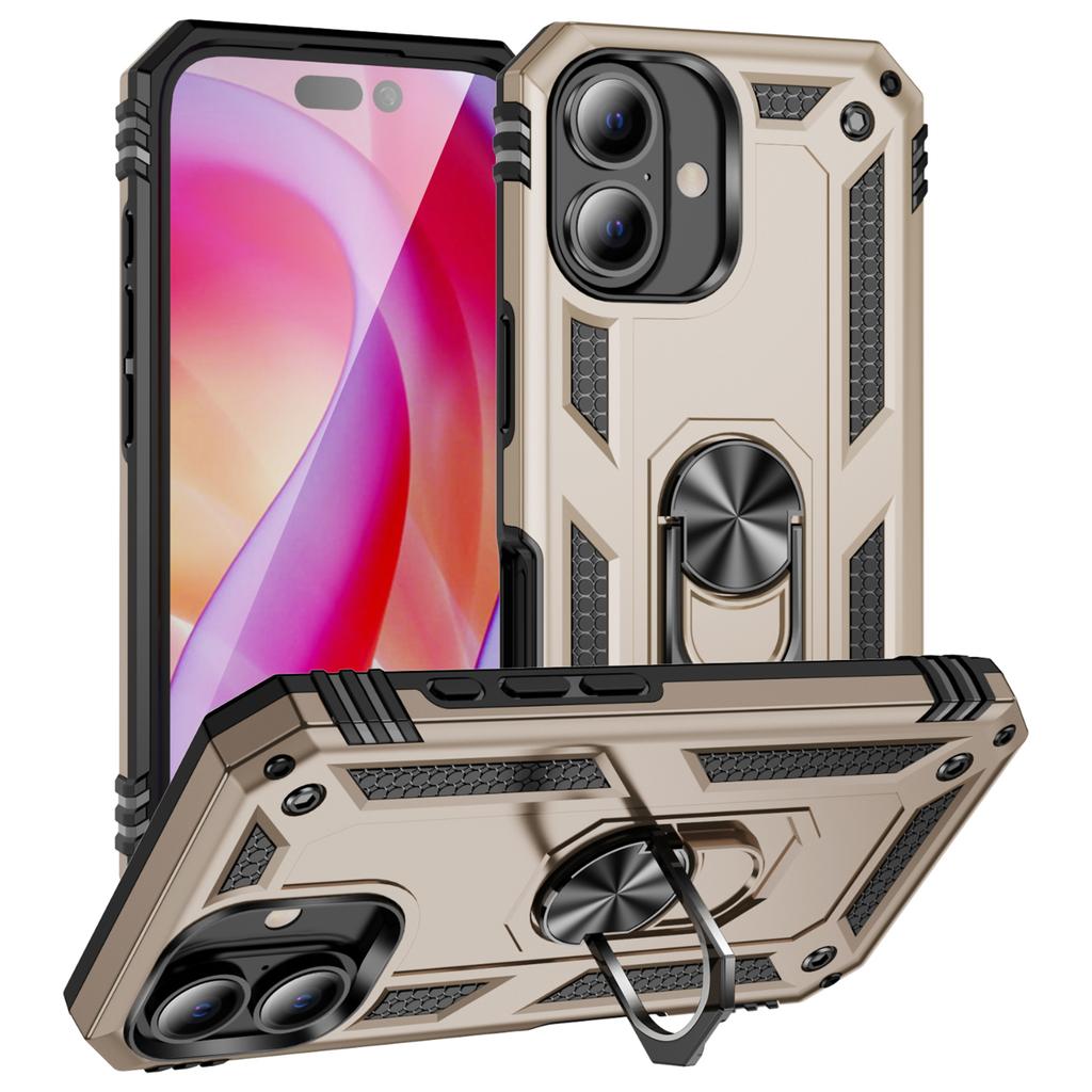For iPhone 16 Plus Case PC+TPU Dual Layer Protection Kickstand Phone Cover