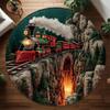 3D Vintage Steam Train Round Rug Rail Tracks Cliff Bridge Tunnel Firelight Forest Home Decor Carpet for Living Room Study