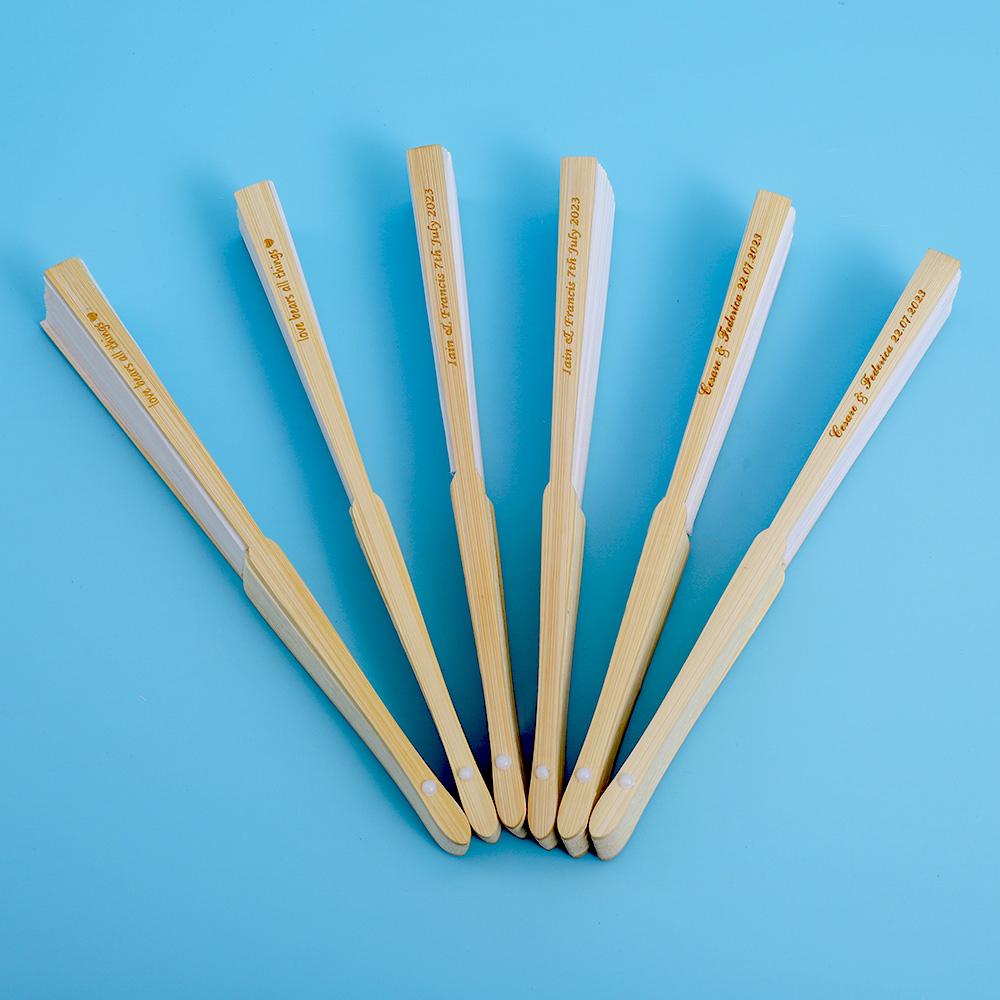 20/70 PCS Personalized Engraved White Folding Elegant Silk Hand Fan with Gift Bag Wedding Favors