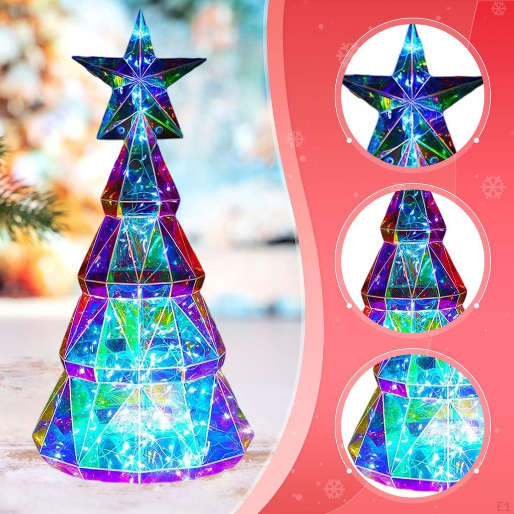 Iridescent Christmas Tree LED Ornament for Fireplace Bar Xmas Wedding Counters Top