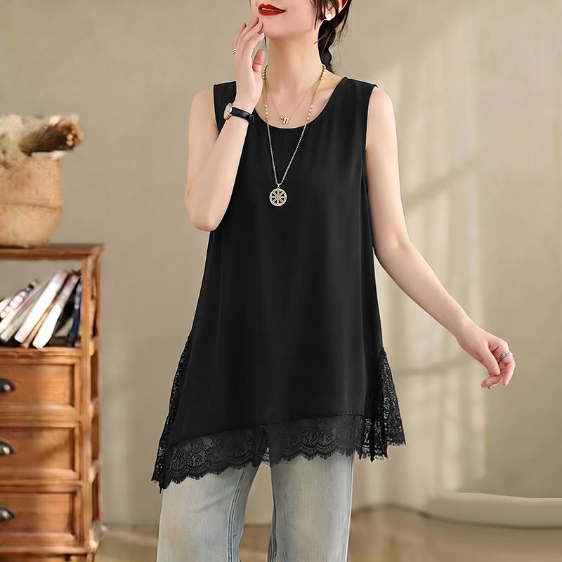 ZANZEA Women Casual Round Neck Sleeveless Lace Splice Summer Tank Tops