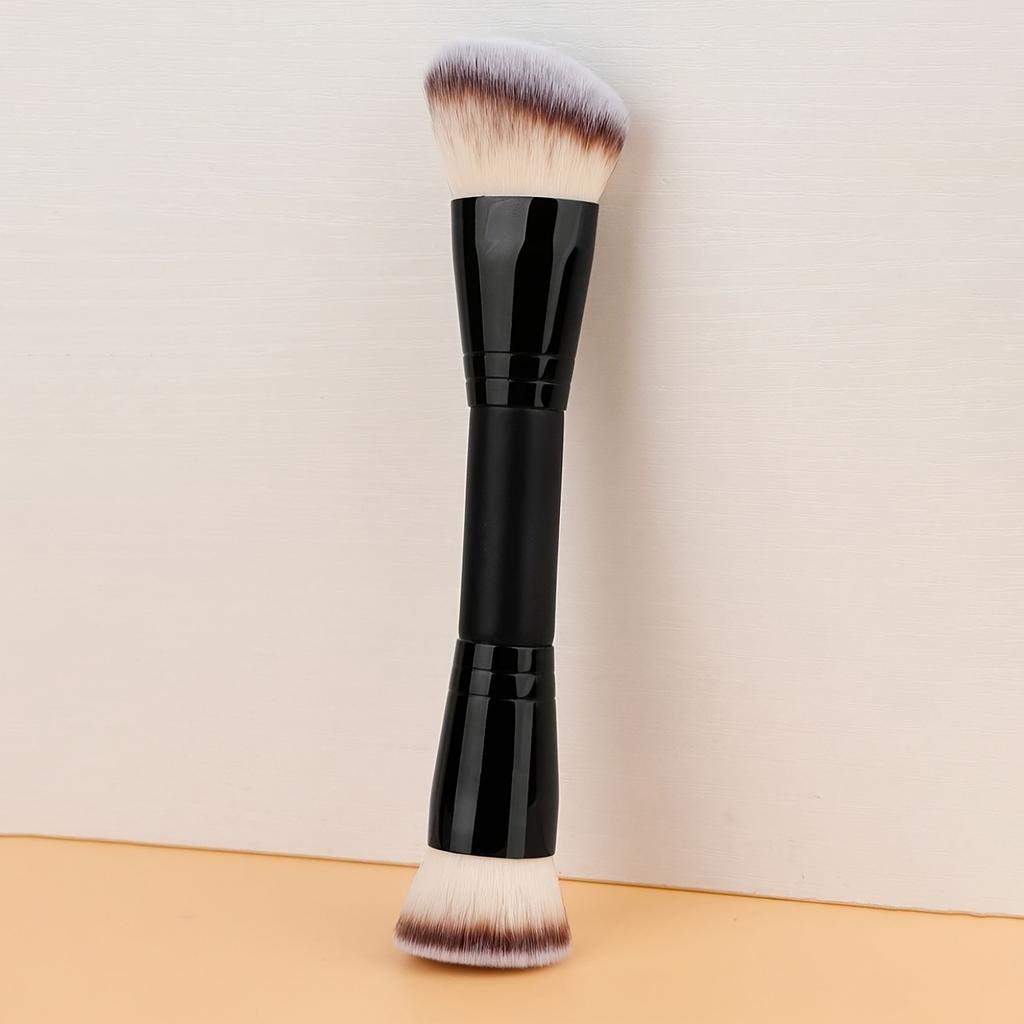 Dual-Ended Makeup Brush - Angled Contour & Flat Head Foundation Brush for Cream, Liquid Foundation, Seamless Blending
