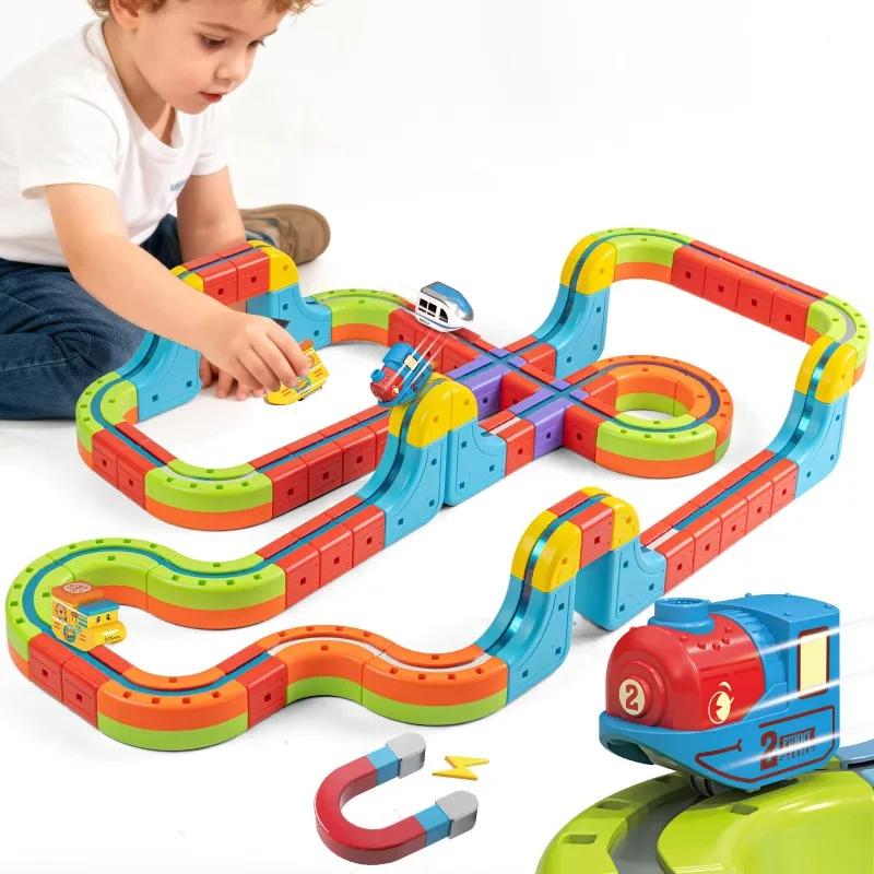 DIY Assembly of Railway Track Car Building Block Set Magic Electronic Train Track Children's Educational Toys Christmas Gifts