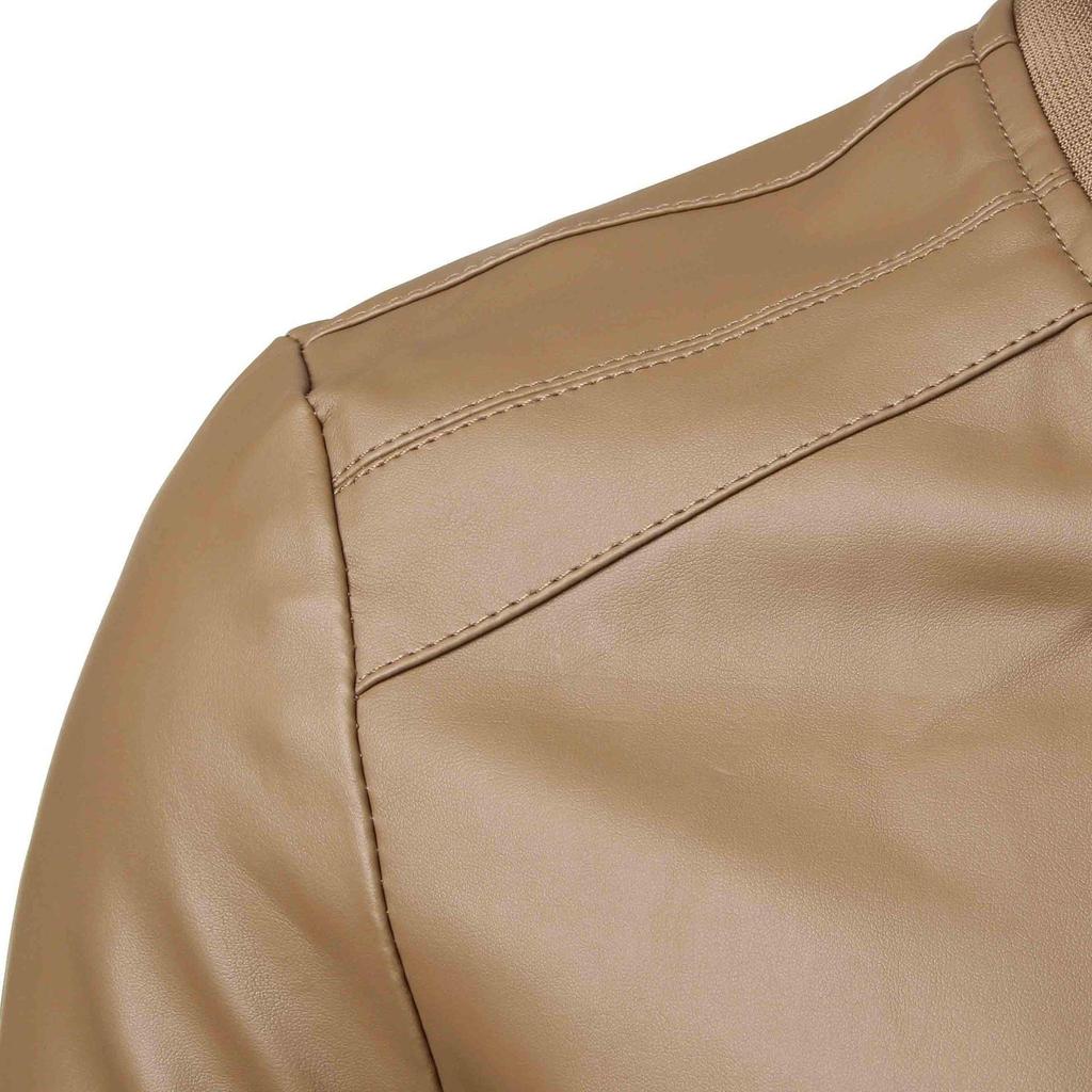 Giacca da Moto da Uomo alla Moda in Ecopelle, Vestibilità Slim, con Collo Alto - Moda Primavera e Autunno.