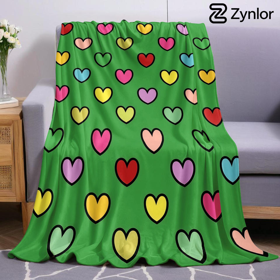 Multicolor Heart Grid Lightweight Microfiber Soft Christmas Fleece Blanket Warm Cozy Throw for Bed Sofa Office Travel All Season