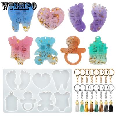 Creative Resin Mold with Tassel Keychains Anniversary Foot & Heart Shaped Designs Keychain Pendant Mold DIY Keychain Craft Silicone Mold