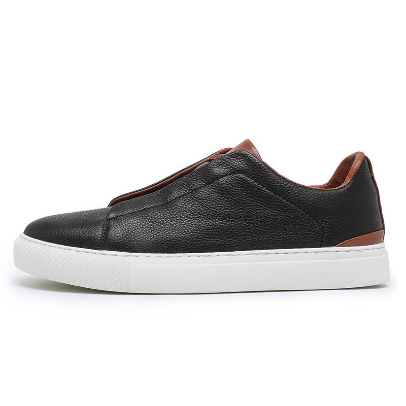 Erste Schicht Rindsleder kleine weiße Schuhe Herrenschuhe Ein-Pedal Leder-Board-Schuhe High-End Kreuzgurt lässige Lederschuhe