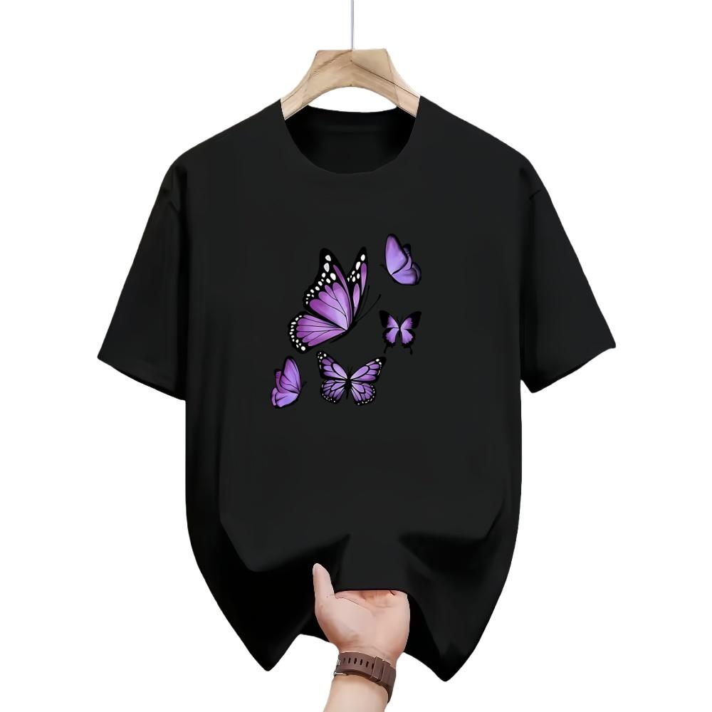 Fashionable ladys shortsleeved Tshirt with butterfly pattern suitable for casual summer street parties