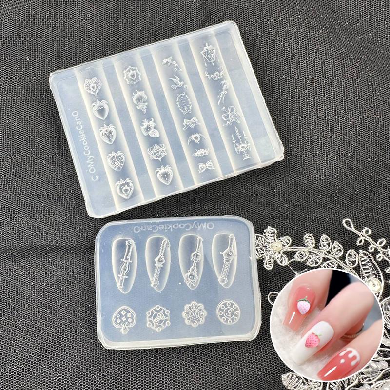 1Pcs Strawberry Silicone Nail Mold Nail Art Nail Template Nail Art Decorations Flute Instrument Shape Relief Manicure Mold