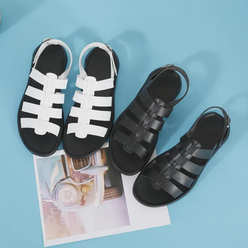 2024 Men's White Leather Open Toe Sandals: Trendy, Breathable, Non-Slip, Rivet Design, Summer Youth Style