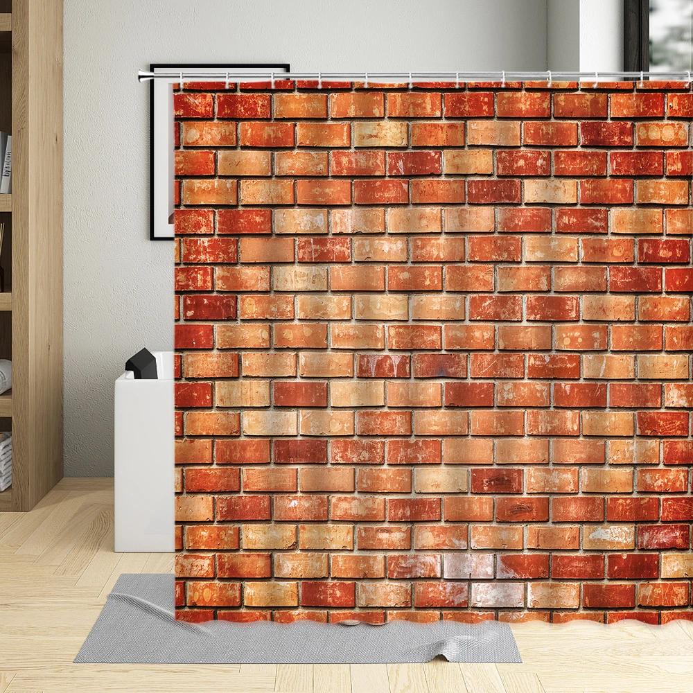 Seamless Brick Wall Building Shower Curtain Waterproof Bathtub Polyester Fabric Bathroom Curtains With Hooks Home Decor Screen