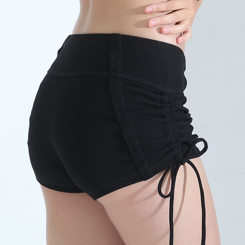 

European and American Sports Lace-up Rib Cloth Yoga Pants Shorts Women Slimming Casual Pants Women Running Yoga Fitness Hot Pants Women Black L