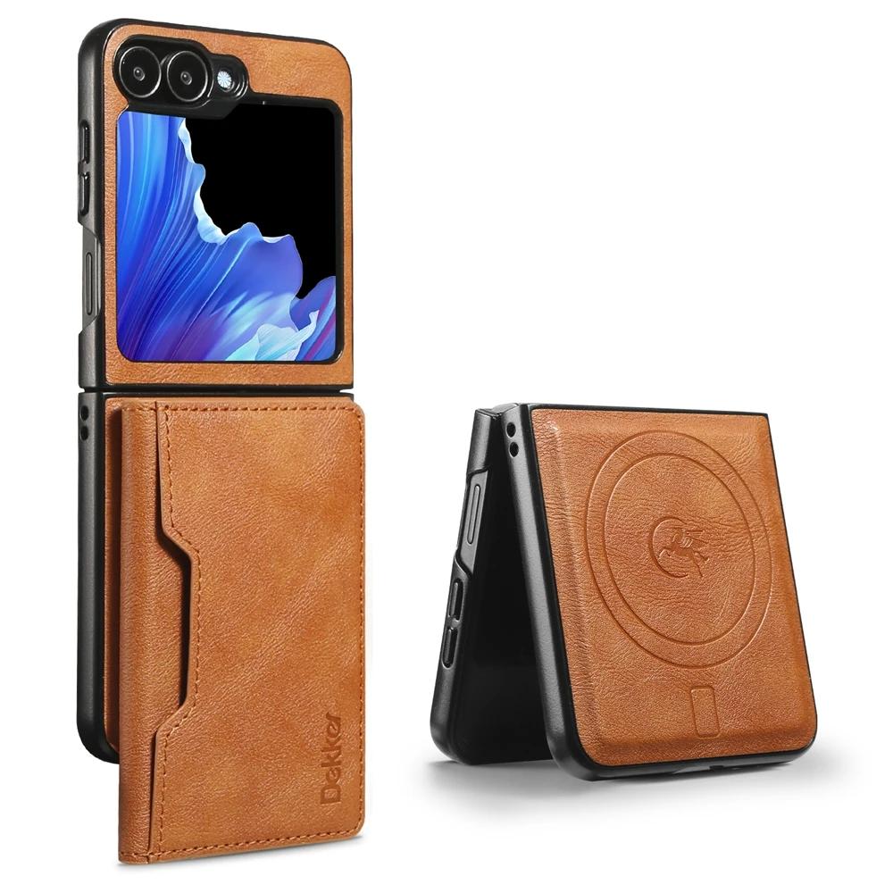 

2 in 1 Leather Case For Samsung Galaxy Z Flip 7 6 5 4 3 Flip5 Flip6 Detachable Wallet Cards Slot Wrieless Charger Phone Cover For Samsung Z Flip 7 коричневий