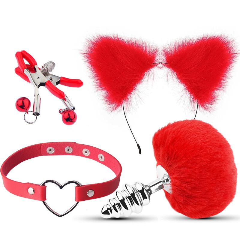 Sexy Ears Barrettes Nipple Clamp Sex Product Men's and Women's Appliances Sex Product SM Metal Sexy Suit Fox Tail