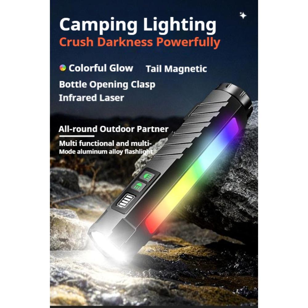 Magnetic Rechargeable Portable Work Light Flashlight with Battery Display, Dual Light Source Aluminum Alloy Body, Camping, Cold Resistant