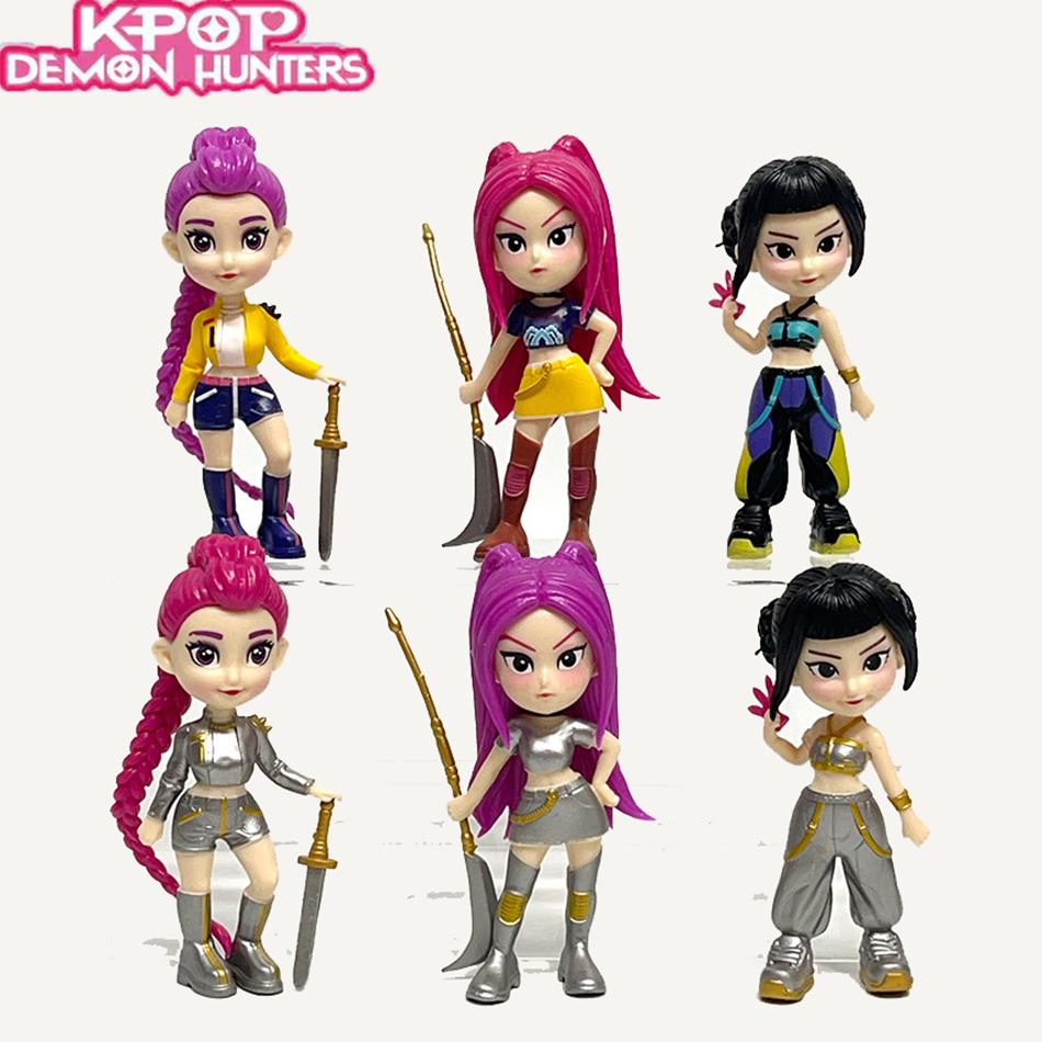 6pcs/Set Kpop Demon Hunters Action Figure Toy Derpys Tiger Rumi Mira Zoey Sussy Figurine Doll For Fans Gift Christmas Gift