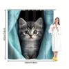 4-teiliges lustiges Katzen-Duschvorhang-Set mit rutschfester Badematte, Toilettendeckelbezug, Kontur-Teppich & 12 Haken, Badezimmerdekoration