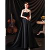 Temperament black long small trailing dress dinner party solo recitation performance suit host tube top evening dress