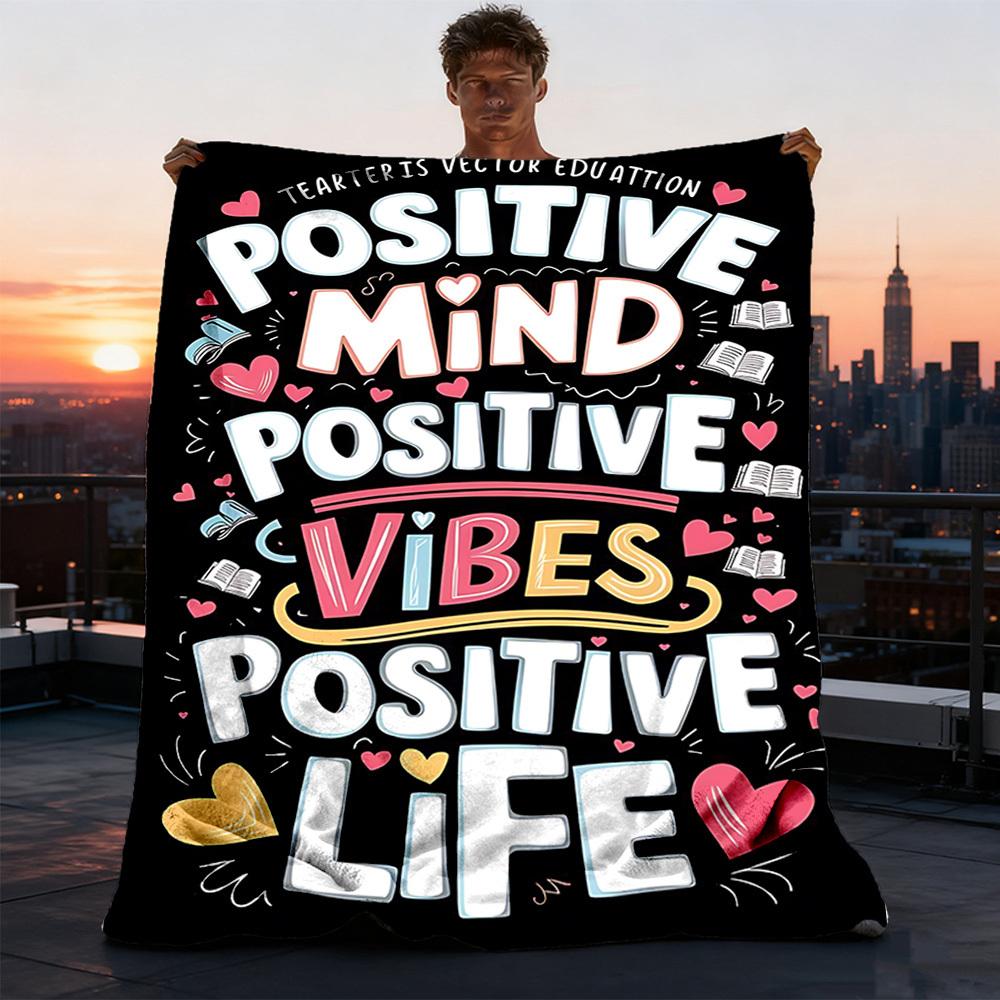 1pc Positive Mind Positive Vibes Print Outdoor Blanket, Lightweight Polyester, 75X95CM