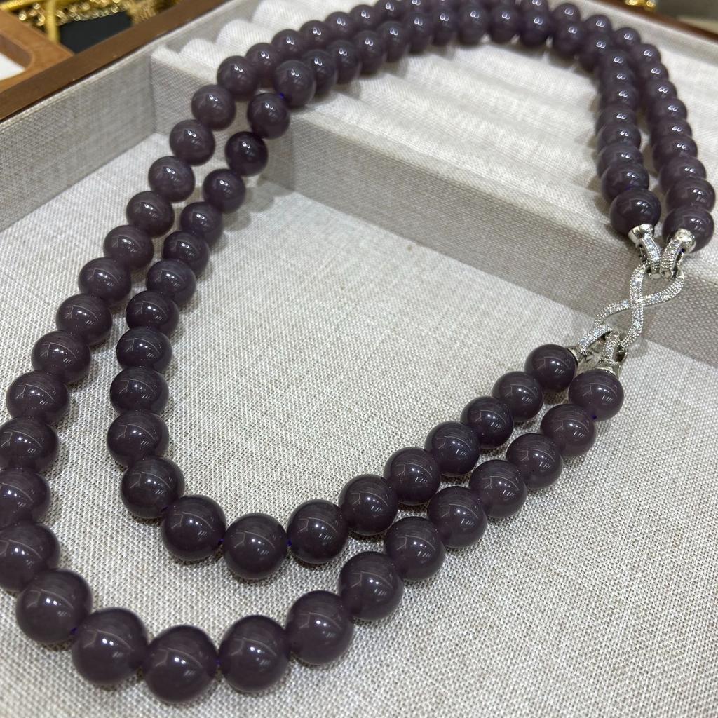 New Chinese High-Grade Gray Opal Handmade Beaded Necklace Niche Retro French Double-Layer Stacked Neck