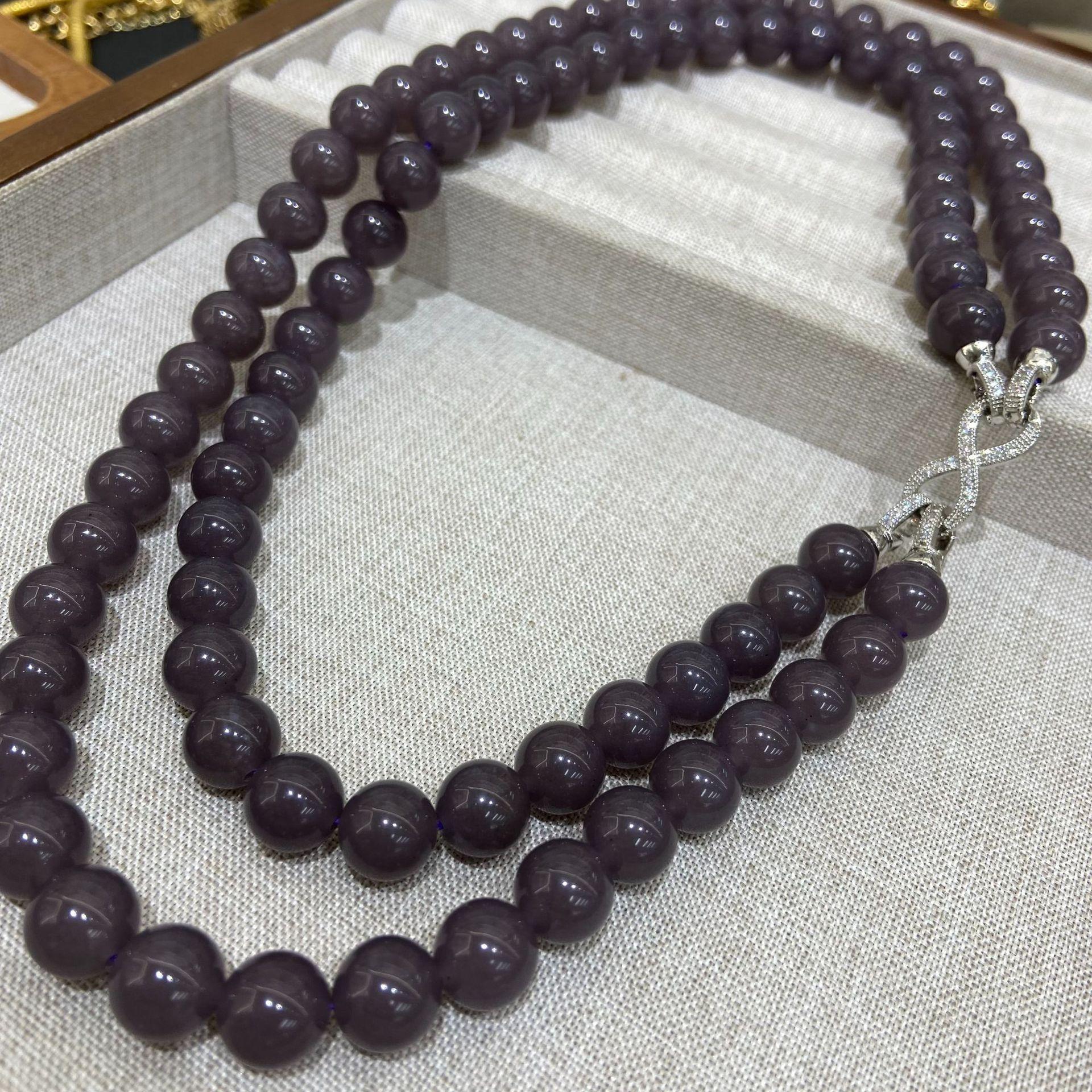New Chinese High-Grade Gray Opal Handmade Beaded Necklace Niche Retro French Double-Layer Stacked Neck
