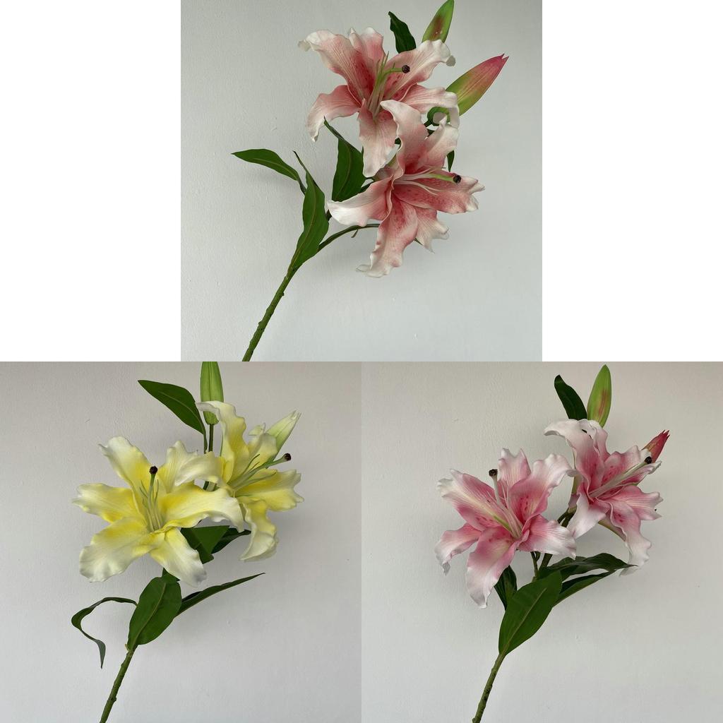 Long Pu Fourhead Lilies Artificial Flower Bouquet For Wedding And Home Decor