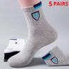 5 Pairs Men's Medium Length Socks Can Be Worn With Letter Pattern In All Seasons Sports And Fashion Socks