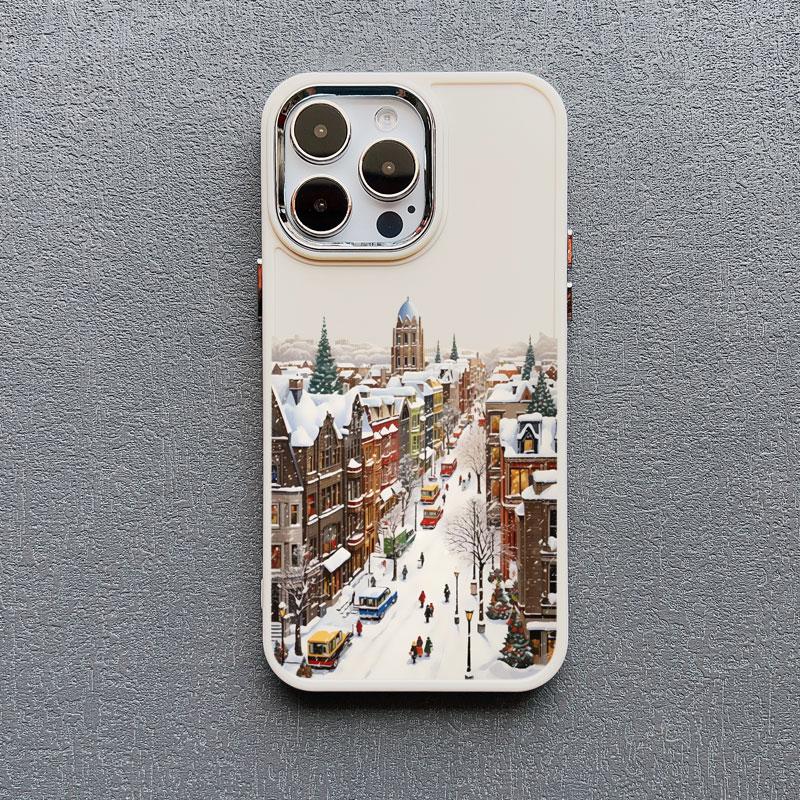 The City Winter Street Snow Scene Silicone Phone Case For iphone 13 12 11 Pro Max 16 15 14 Pro Max Plus XR XS X 7 8 SE2 Covers