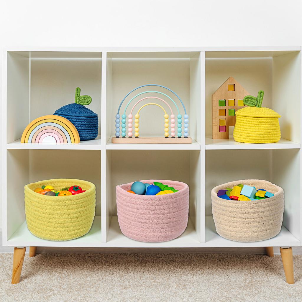 Uxcell Small Cotton Rope Woven Storage Basket Shelf Closet Storage Gift Woven Basket Cute Nursery Box Bin Decor Organization Bin