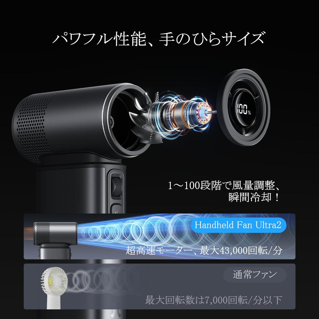 JISULIFE Multifunktionaler Handventilator 9000mAh Groß Super Verstellbar 43000 LED Wärme Reise Dunkelgrau 5-in-1 [Modell 2025] Kapazität, Leistungsstark, 1-100