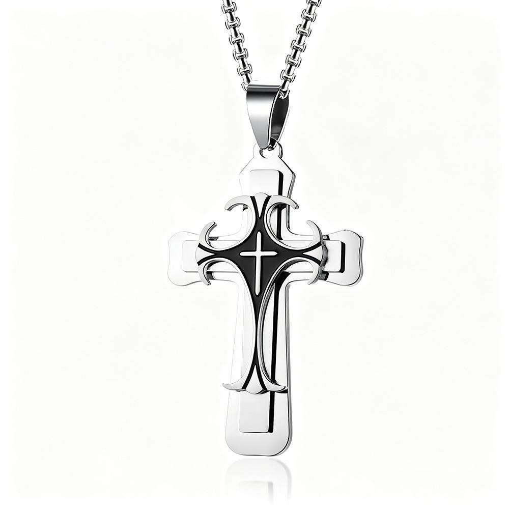 Men's Multi-layer Three-color Diamond Inlaid Cross Necklace