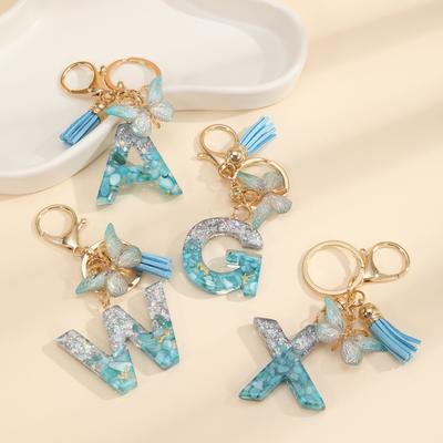 Creative Crystal Blue Gradual Change English Letter Keychain Pendant Pendant Japanese And Korean Style Popular Keychain Decoration