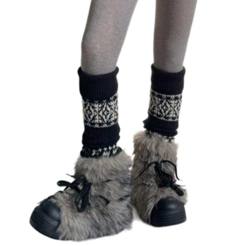 Sweet Christmas Leg Warmers Knitted Leg Sleeves Harajuku Long Leg Socks Winter Warm Boot Cuffs Toppers for Womens Girls