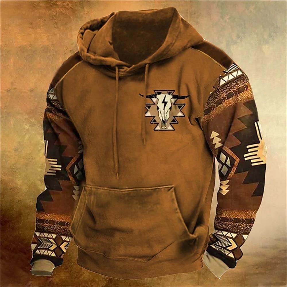 Indian Cowboy Autumn Winter Retro Men Hoodies Vintage Pullover Fashion Oversized Sweatshirt Long Sleeve Casual Tops Clothing