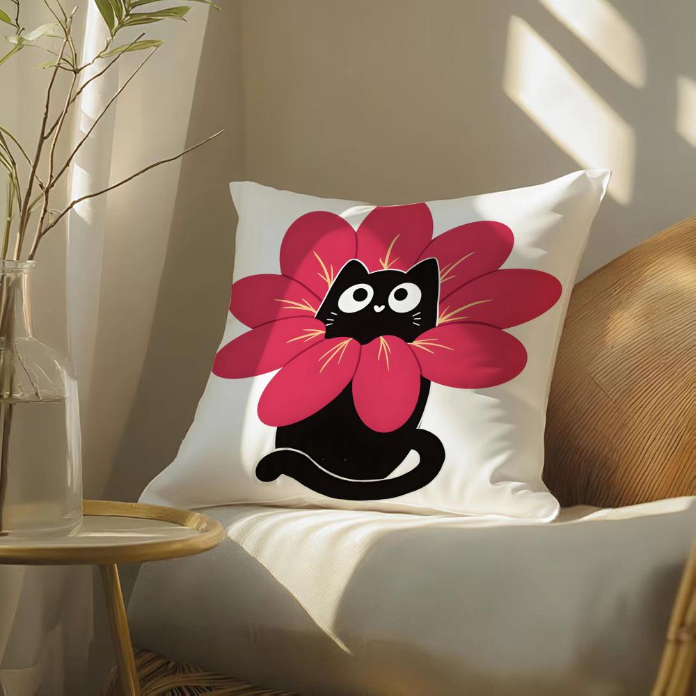 Funny And Silly Cat Pattern Pillow Case Double-Sided Plush Sofa Cushion Covers Organic Breathable Invisible Zipper