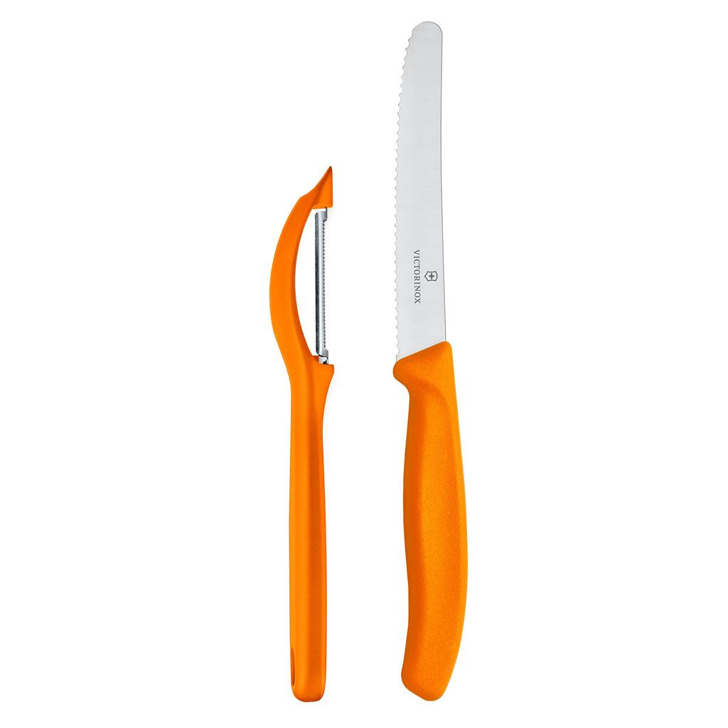 VICTORINOX Knife Peeler Petty Knife and 2 Vertical Peelers Colored Tool Set To Color Your Dishwasher Swiss Classic Set, Set, Orange, Kitchen, Safe,