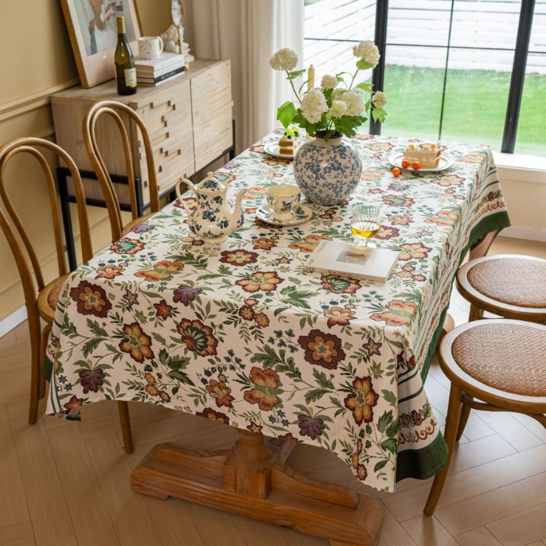 

Скатерть для журнального столика Ткань Колокольчики Цветочный жаккард Загнутый край Литературная Прямоугольная Скатерть для обеденного стола 140-260